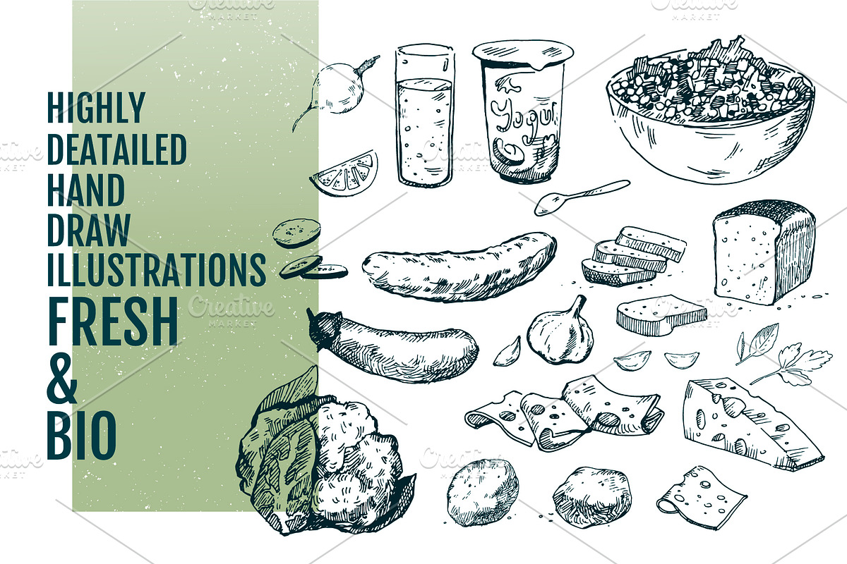 50+ Hand Drawn Fresh Food Elements, a Food Illustration by Vitaliy Starkov (Photo 5 of 7)