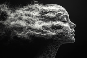 Ethereal woman with flowing smoke creating a surreal effect, an Abstract Photo by AlyaAnd