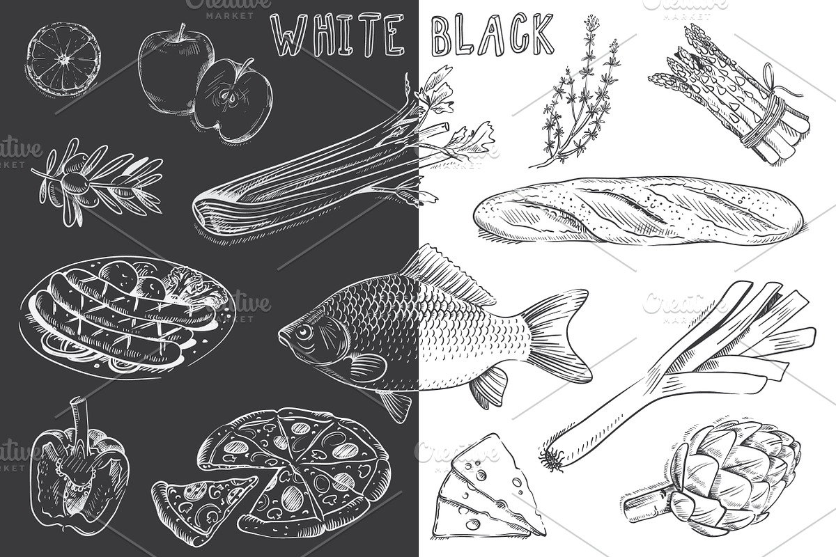 Chalkboard food set, a Food Illustration by artnLera (Photo 2 of 3)