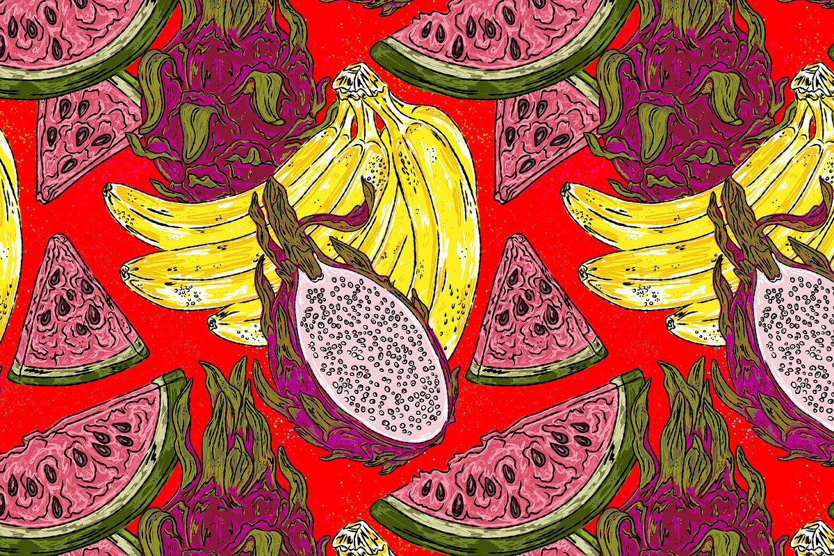 Botanical tropical fruits maximalist, a Pattern Graphic by NayaChu (Photo 4 of 9)