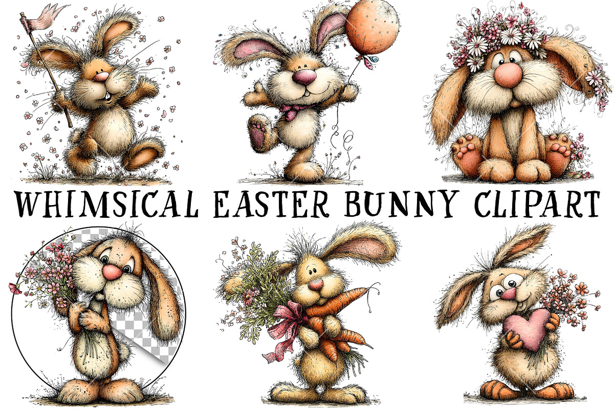 Whimsical Easter Bunny Clipart, an Illustration by OK Design (Photo 2 of 6)