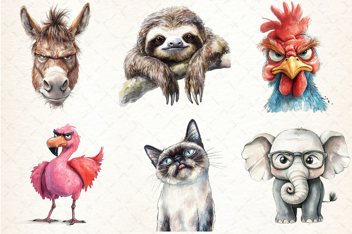 Watercolor Grumpy Animals Clipart, an Illustration by Libby Wishes (Photo 2 of 6)