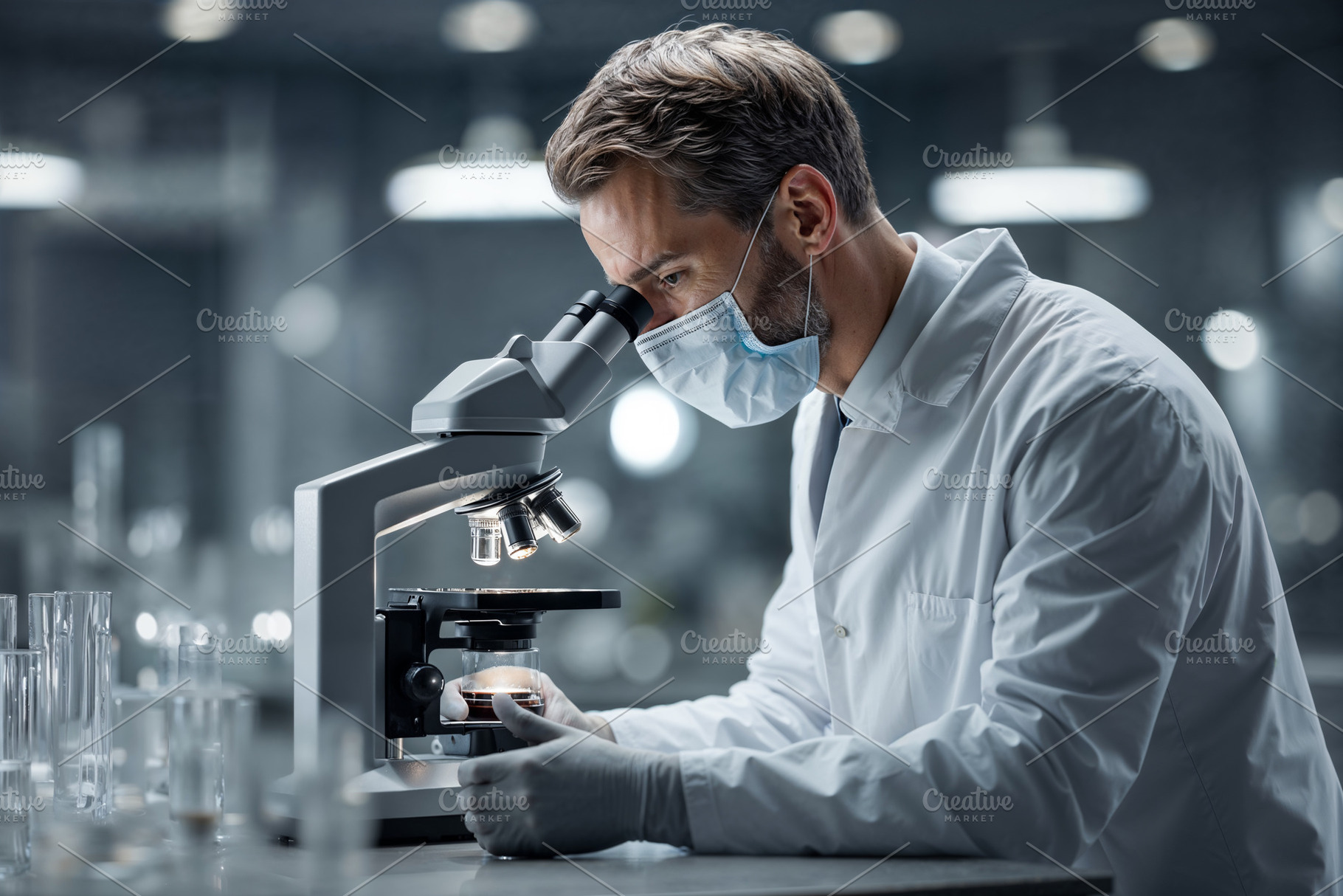 Scientist analyzes in advanced AI medical lab, a Health & Medical Photo by OSORIOartist