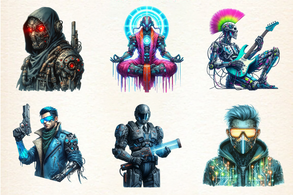 Cyberpunk Characters Clipart, an Illustration by DreamArtGraphic (Photo 4 of 4)