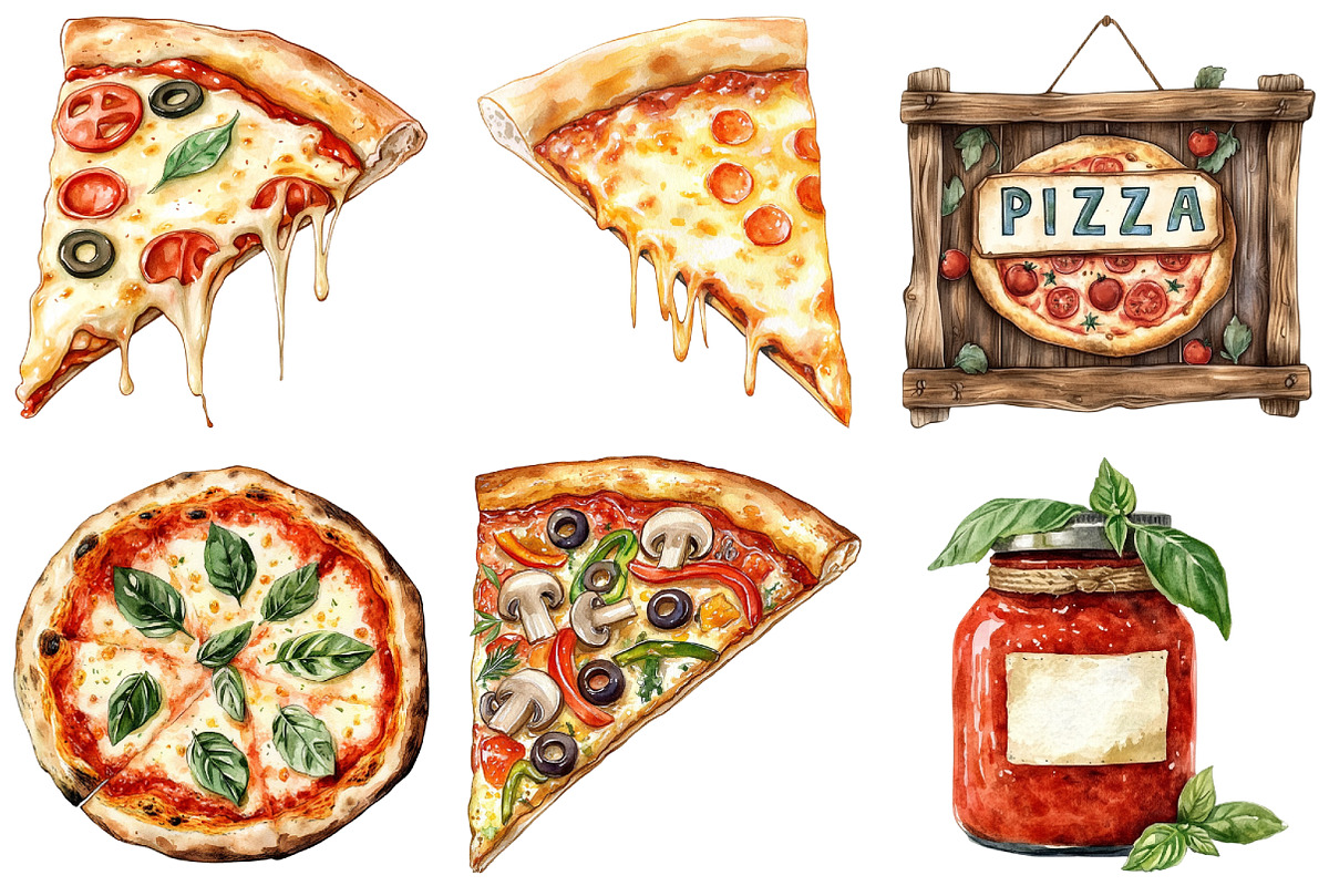 Watercolor Pizza Store Clipart, an Illustration by Craft Nest (Photo 4 of 6)