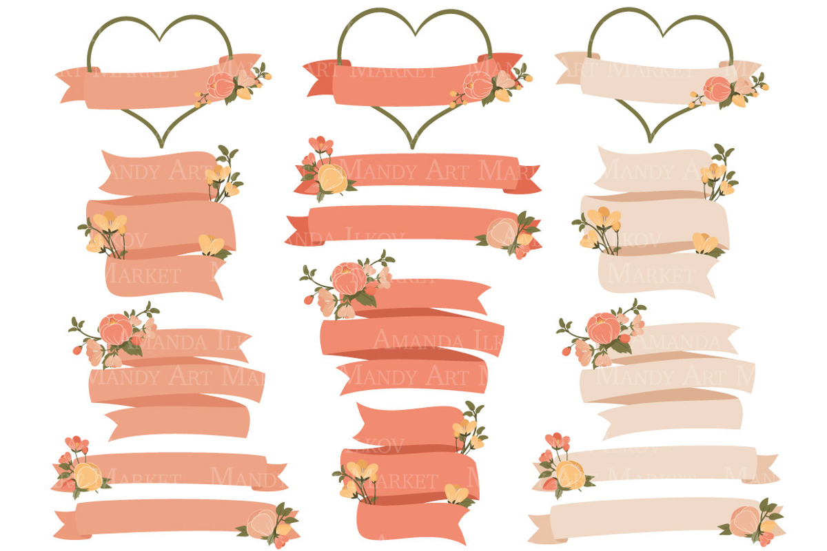 Peach Floral Heart Wreath Clipart, an Illustration by Amanda Ilkov (Photo 4 of 5)