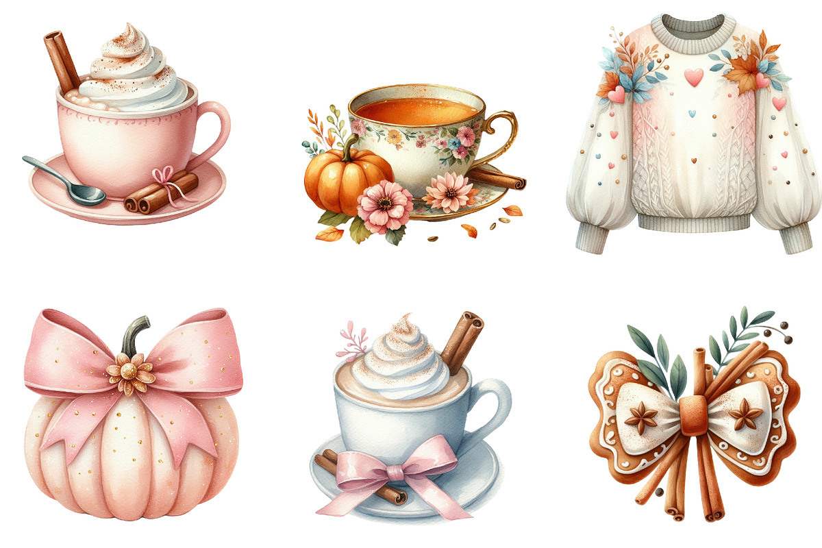 Cute Coquette Autumn Clipart, an Illustration by DreamArtGraphic (Photo 3 of 5)