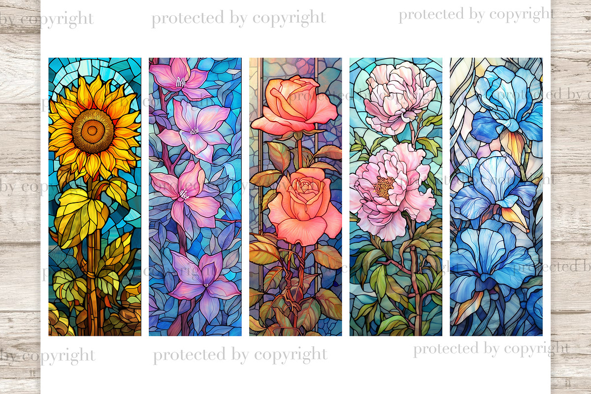 Stained Glass Flowers Bookmarks, a Decorative Illustration by GlamArtZhanna (Photo 3 of 3)