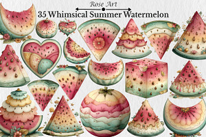 Whimsical Summer Watermelon Clipart, a Seasonal Illustration by Rose Art