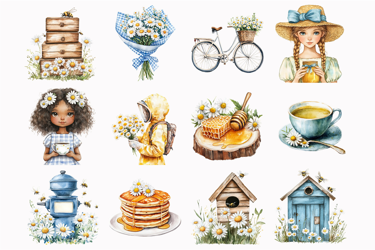Watercolor Beekeeper Cottage Clipart, a Seasonal Illustration by Design Market (Photo 4 of 5)