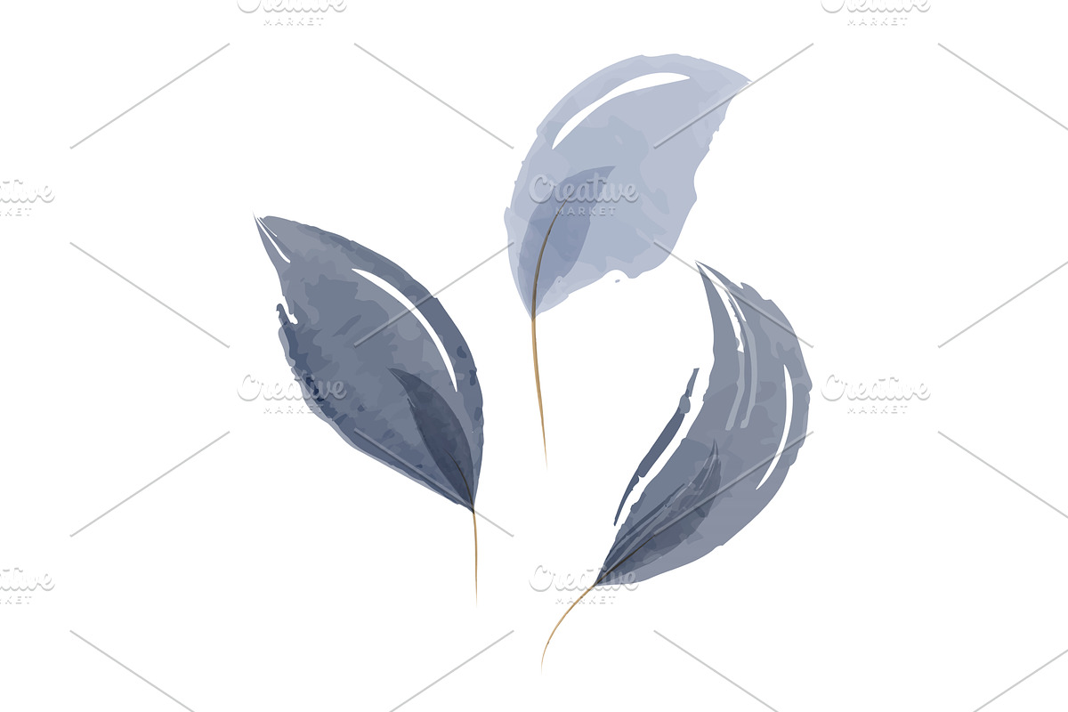 Elegant watercolor blue gray leaves, an Illustration by okskukuruza