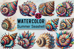 Summer Seashell Sublimation Clipart, an Illustration by SVGArt