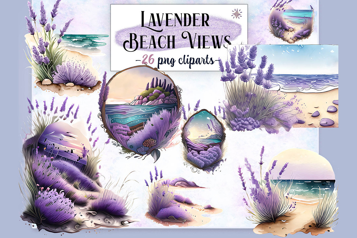 Lavender Beach Views Cliparts, a Seasonal Illustration by EdeniaArtStudio (Photo 1 of 7)