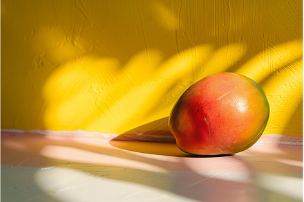 Ripe mango casting shadow on, a Food & Drink Photo by Ylivdesign