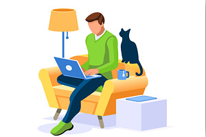 Boy Works at Home Trendy Working