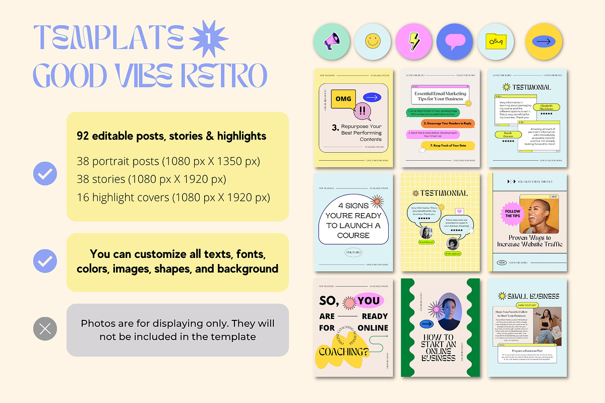 2in1 90s Aesthetic Canva Insta Pack, a Social Media Template by Guavamelo Studio (Photo 4 of 19)