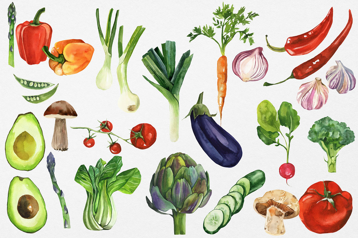 Organic Food: Watercolor Vegetables, a Food Illustration by Artcard Watercolor (Photo 3 of 17)