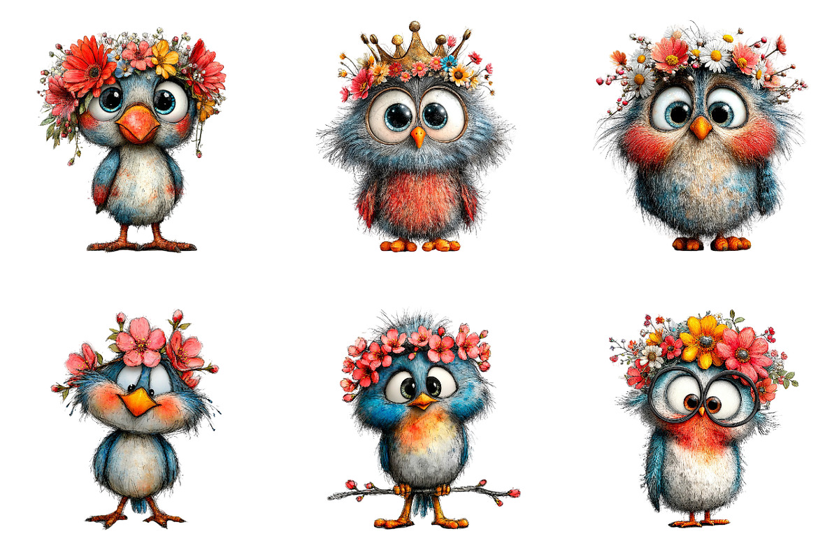 Spring cute baby birds clipart, an Illustration by SinaCreation (Photo 3 of 11)