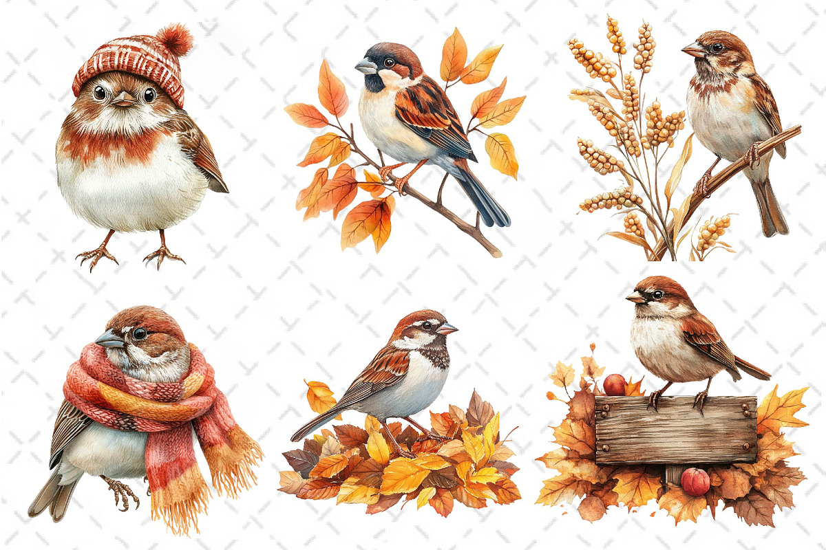 Autumn Sparrows Bird Clipart, an Illustration by Dream Creation (Photo 3 of 6)