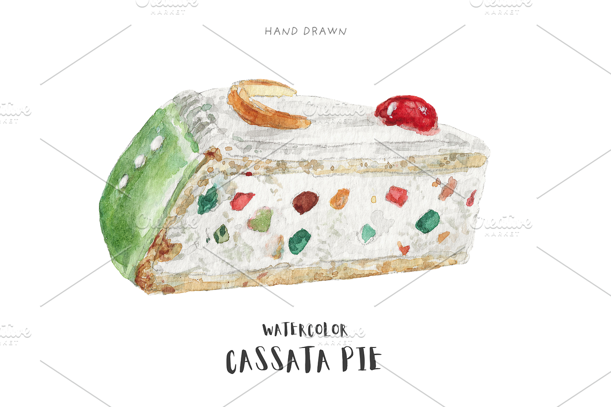 Watercolor Cassata Cake Illustration, a Food Illustration by Kolorata Art (Photo 1 of 3)