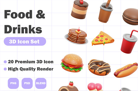 Food & Drink 3D Icons Set, a Food & Drink 3D Model by Kentung 3D
