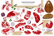 Meat, butcher shop. Watercolor., a Food Illustration by Alena Sid (Thumbnail 2 of 11)