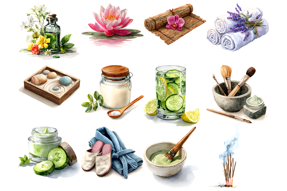 Watercolor Spa Clipart, a Decorative Illustration by stickermadness (Photo 4 of 4)