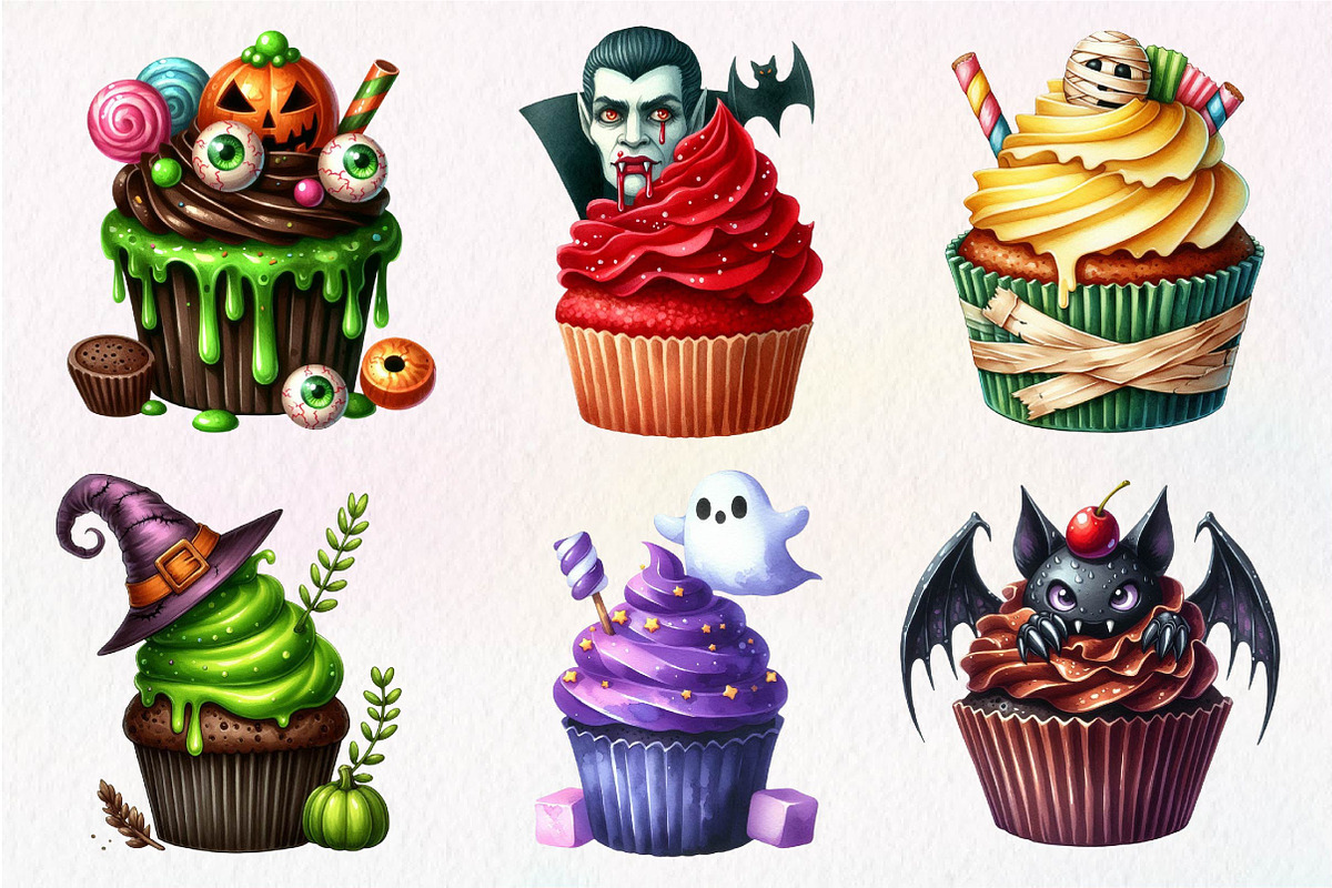 Halloween Scary Cupcake Clipart, an Illustration by Dream Creation (Photo 5 of 7)