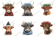 Christmas Highland Cow Clipart, an Illustration by designcity5 (Thumbnail 2 of 5)