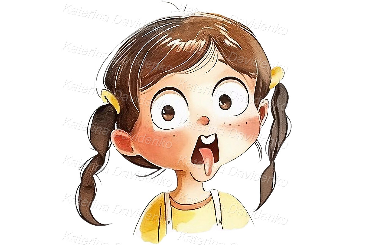 Kid girl emotions clipart set, a Person Illustration by Bubert Art (Photo 3 of 9)