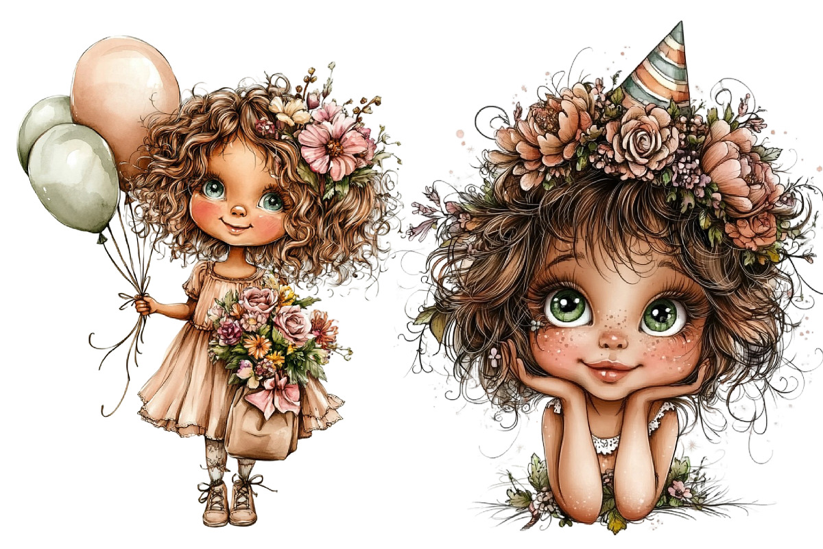 Whimsical Birthday Girls Clipart PNG, a Seasonal Illustration by CitraGraphics (Photo 3 of 4)