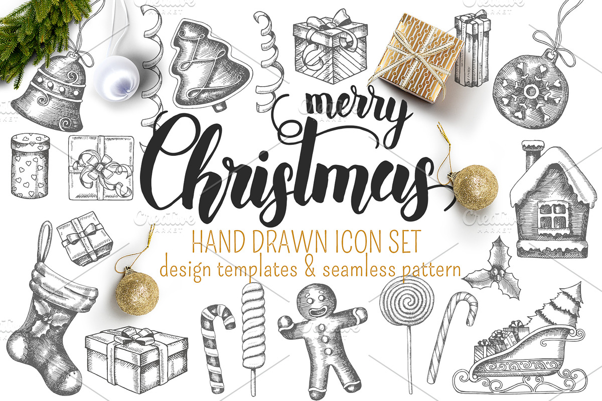 Christmas hand drawn Set, an Illustration by Tabiti (Photo 1 of 13)