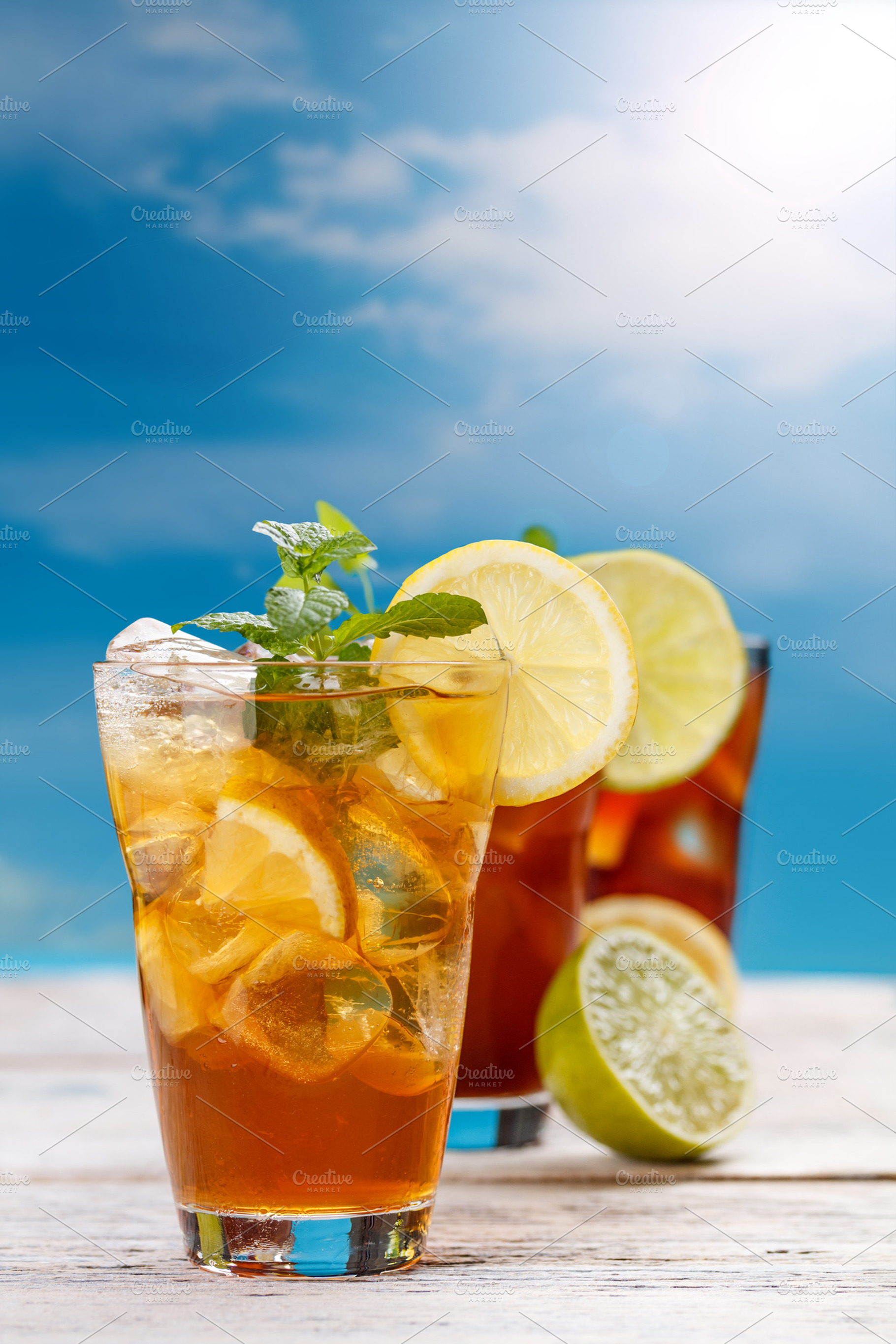 Iced tea stock photo containing tea and blue