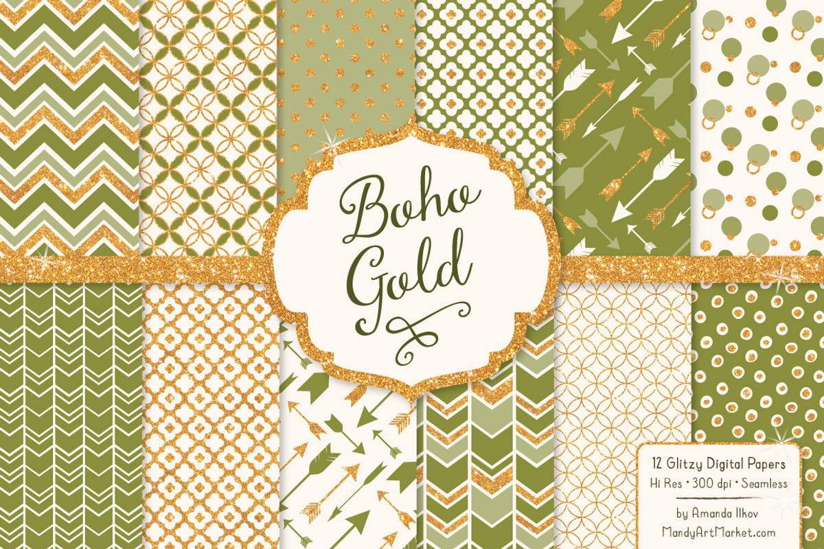 Avocado Bohemian Digital Papers, a Pattern Graphic by Amanda Ilkov (Photo 1 of 3)