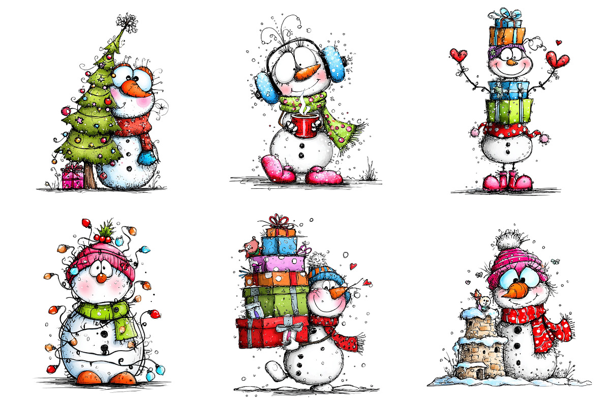 Funny Christmas Snowman Clipart, an Illustration by Craft Nest (Photo 4 of 7)