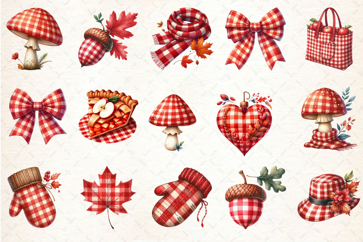 Red Gingham Autumn Clipart, an Illustration by Rose Art (Photo 2 of 4)