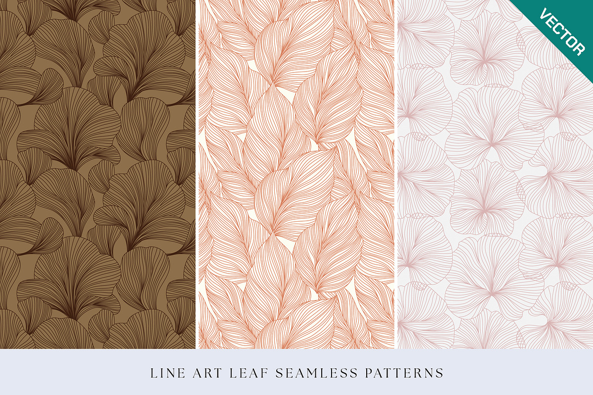 Line Art Leaf Seamless Patterns, a Pattern Graphic by Momosama Studio (Photo 1 of 5)