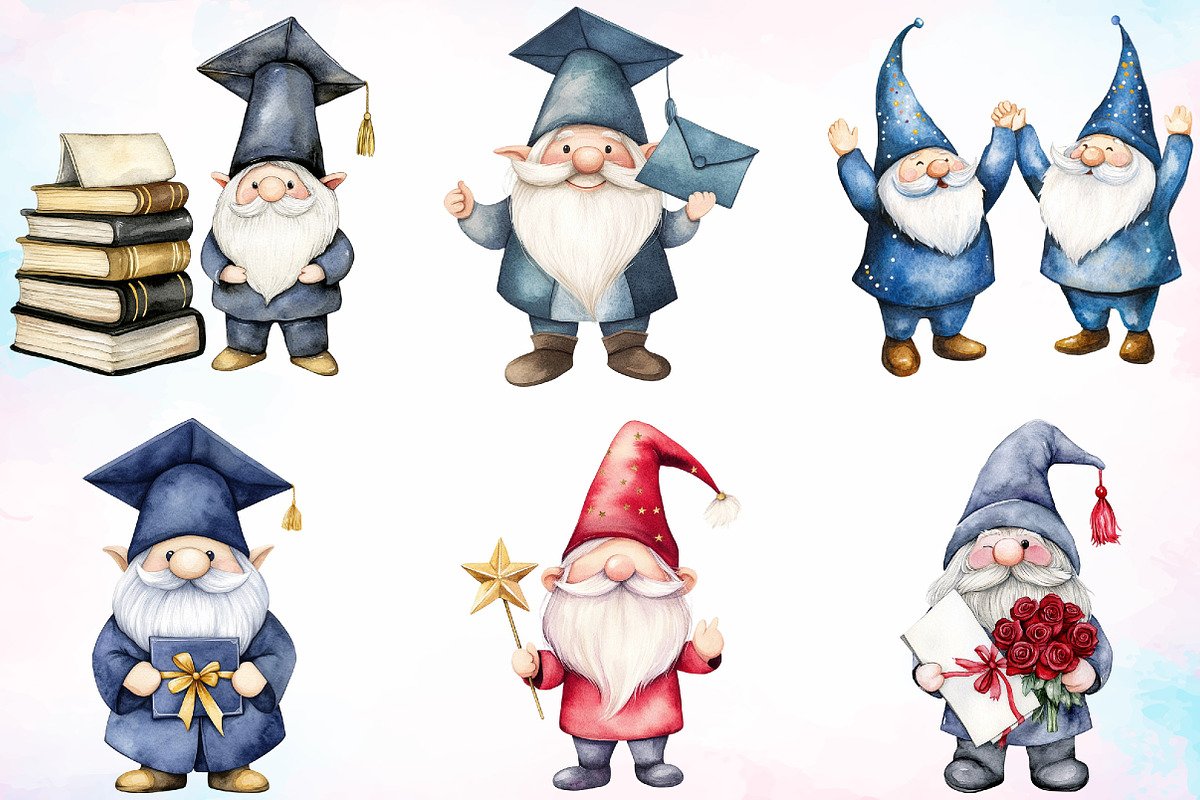 Watercolor Graduation Gnome Clipart, an Illustration by Canvas Craft (Photo 4 of 4)