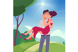 Lovers kissing. man holding girl on, a Person Illustration by Onyx