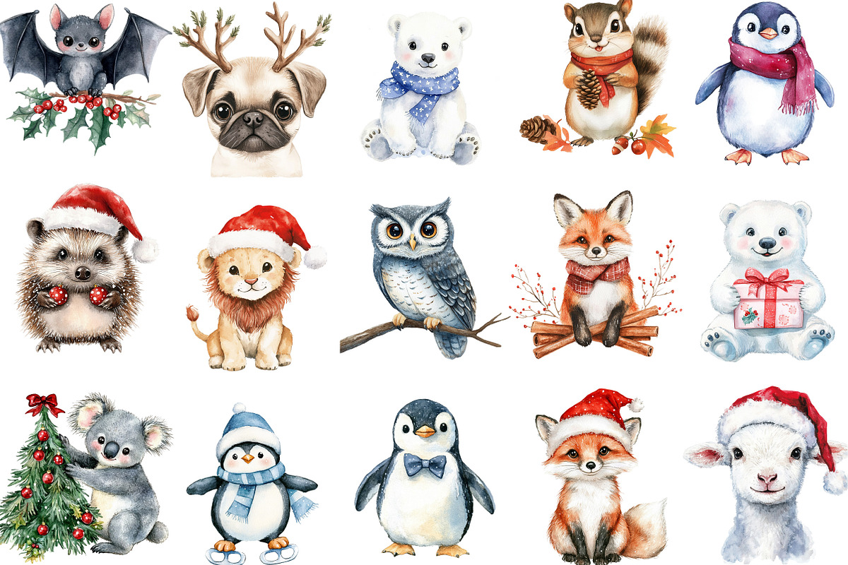Cute Holiday Animals Christmas, an Illustration by Designking (Photo 2 of 5)