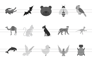 60 Animals & Insects Greyscale Icons