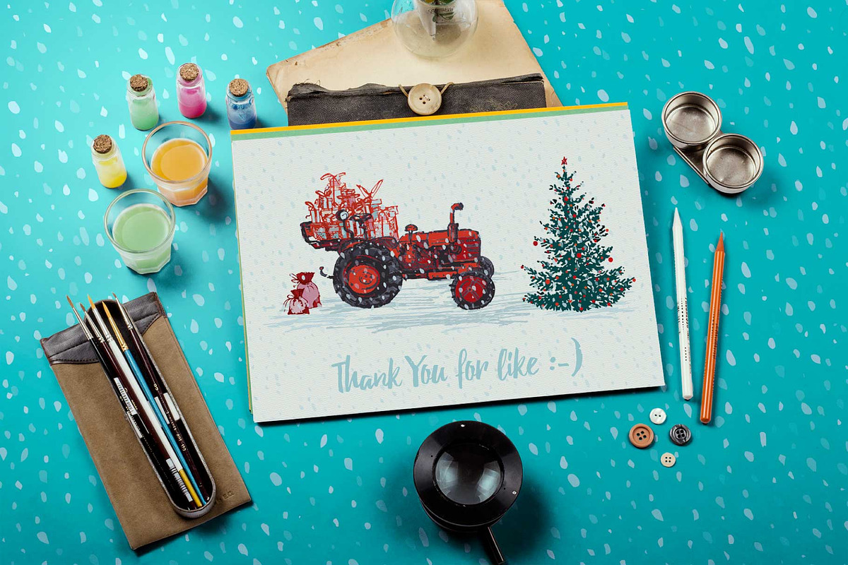 Set of Hand drawn Christmas tractors, a Decorative Illustration by Zimages (Photo 7 of 7)