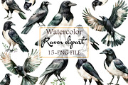 Raven watercolor clipart, an Illustration by Libby Wishes (Thumbnail 1 of 4)