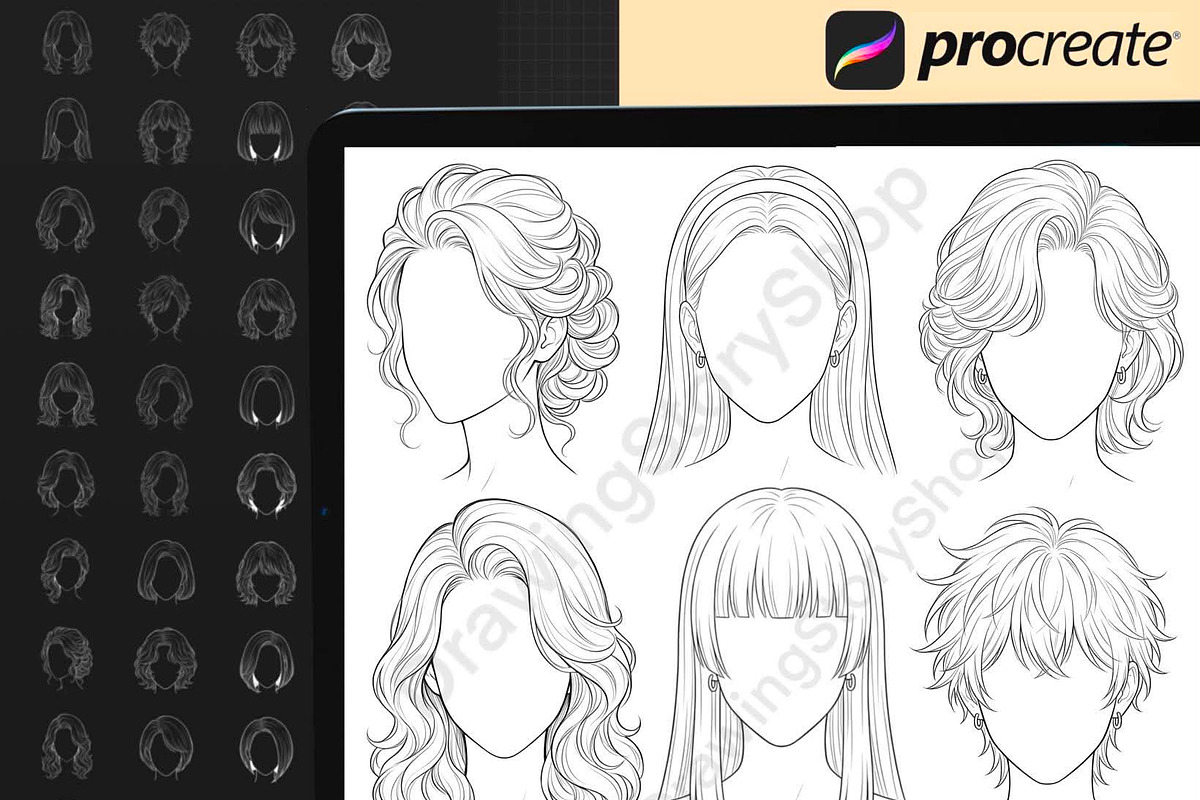 150Procreate Female Hairstyle Stamps, a Brush Add-On by DrawingStoryShop (Photo 2 of 6)
