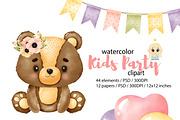Baby Girl Birthday Party Clipart, an Animal Illustration by Natalya_Mona_Art (Thumbnail 4 of 9)