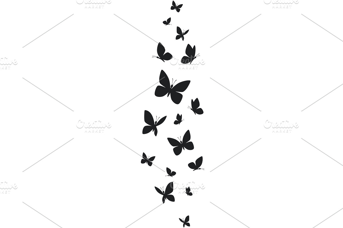 Butterflies silhouette flying on, an Animal Illustration by Nadzin