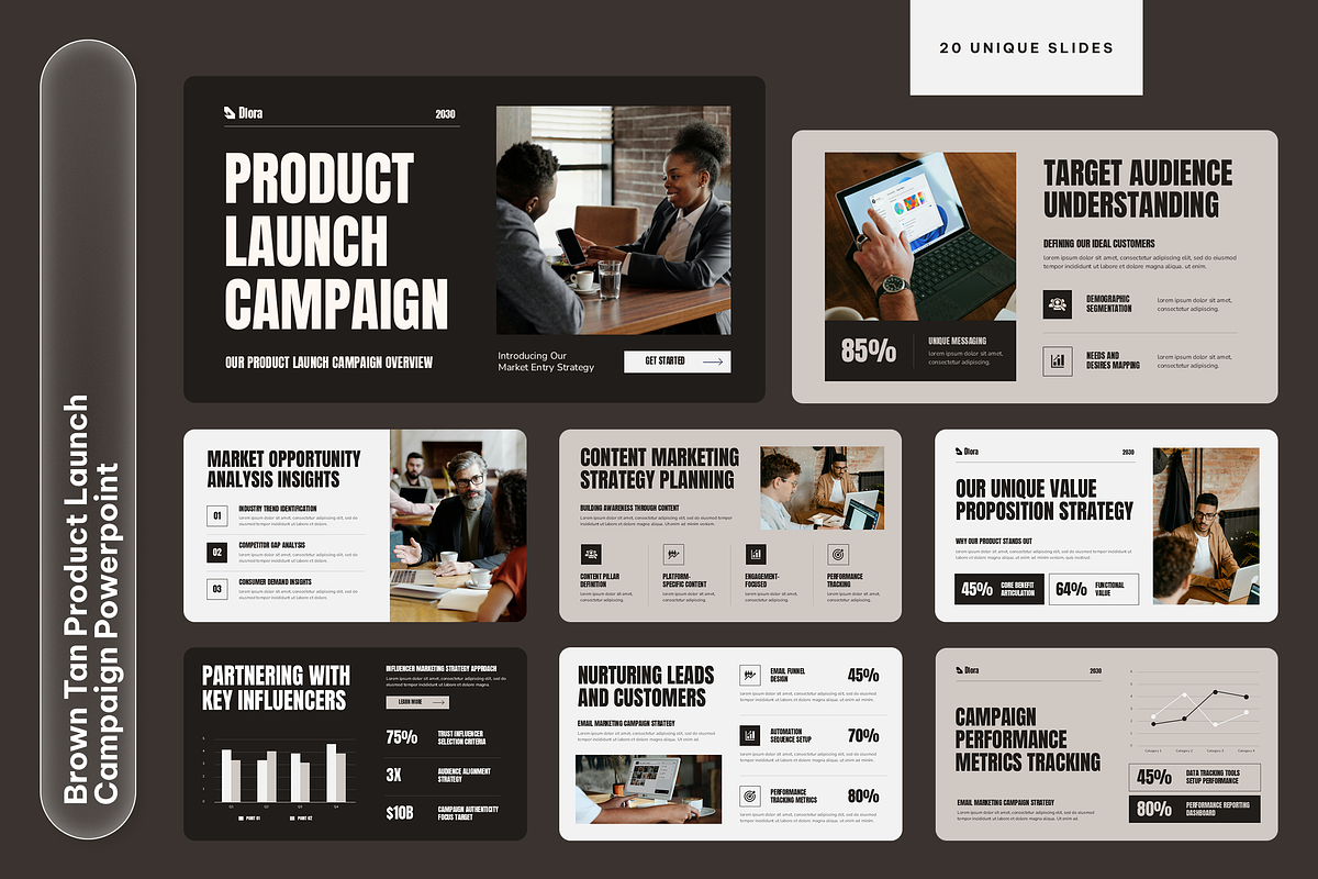 Brown Tan Product Launch Campaign, a Presentation Template by Sixtemp (Photo 1 of 3)
