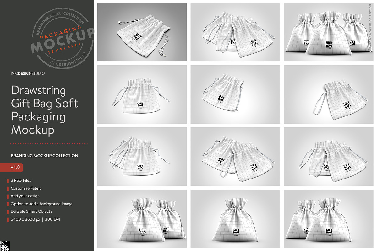 Drawstring Gift Bag Mockup, a Packaging Mockup by INCDesign (Photo 5 of 5)