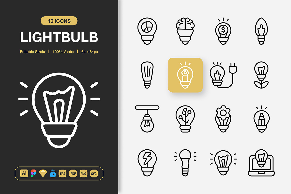 Lightbulb Icons, an Outline Icon by Spacepixel Creative