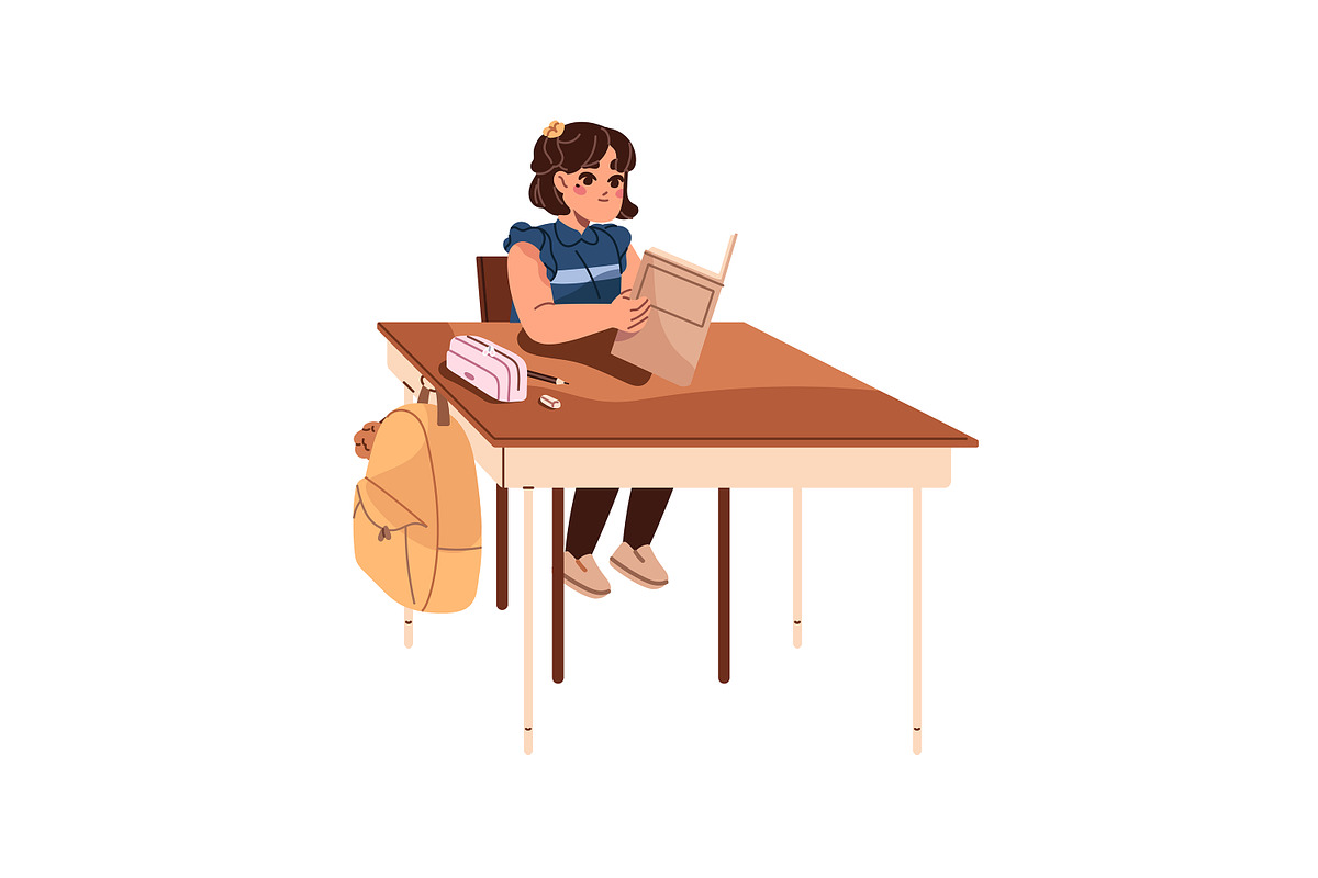 Kids students at desks in class set, an Education Illustration by PaperTrident (Photo 4 of 7)